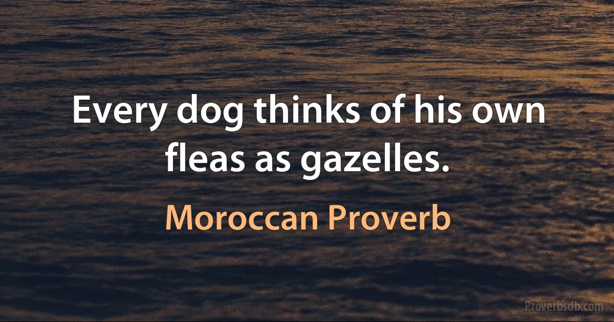 Every dog thinks of his own fleas as gazelles. (Moroccan Proverb)