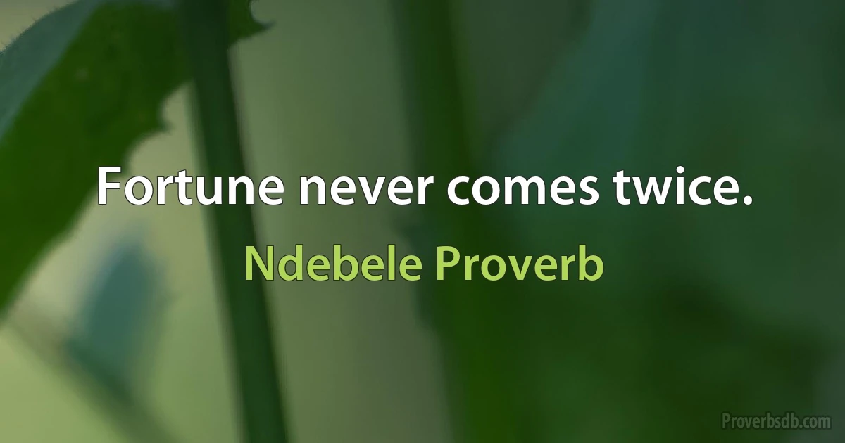 Fortune never comes twice. (Ndebele Proverb)