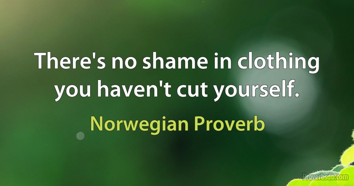 There's no shame in clothing you haven't cut yourself. (Norwegian Proverb)