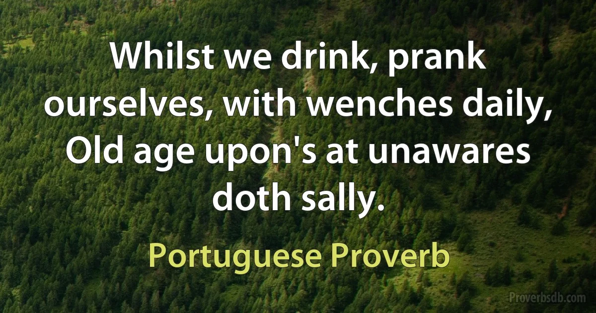 Whilst we drink, prank ourselves, with wenches daily, Old age upon's at unawares doth sally. (Portuguese Proverb)