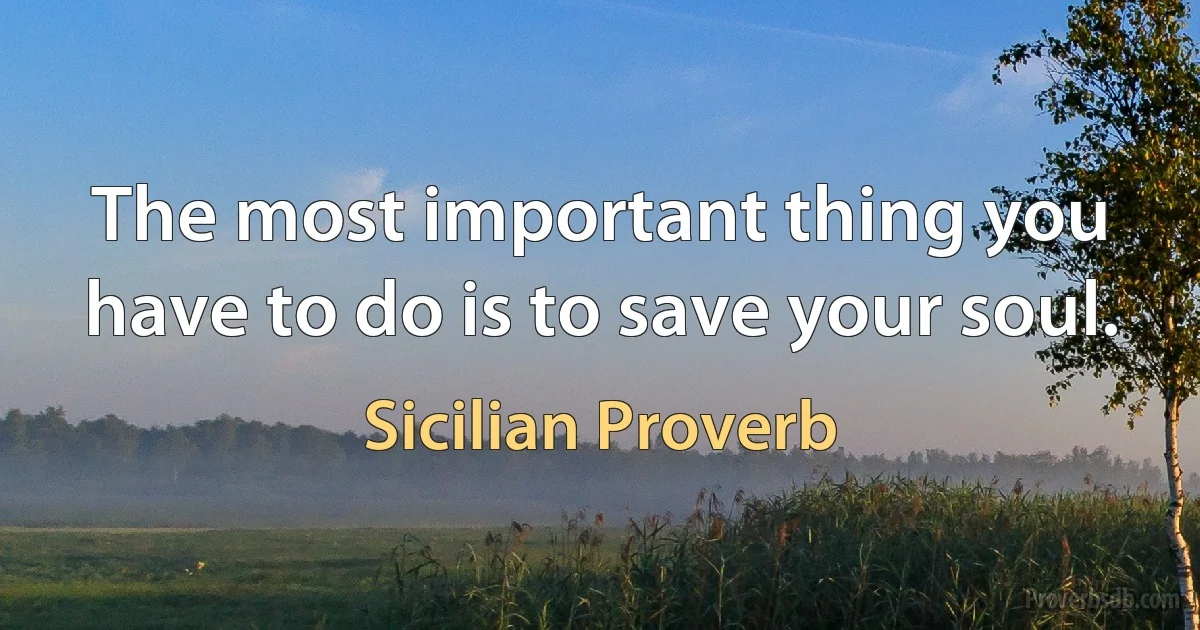 The most important thing you have to do is to save your soul. (Sicilian Proverb)