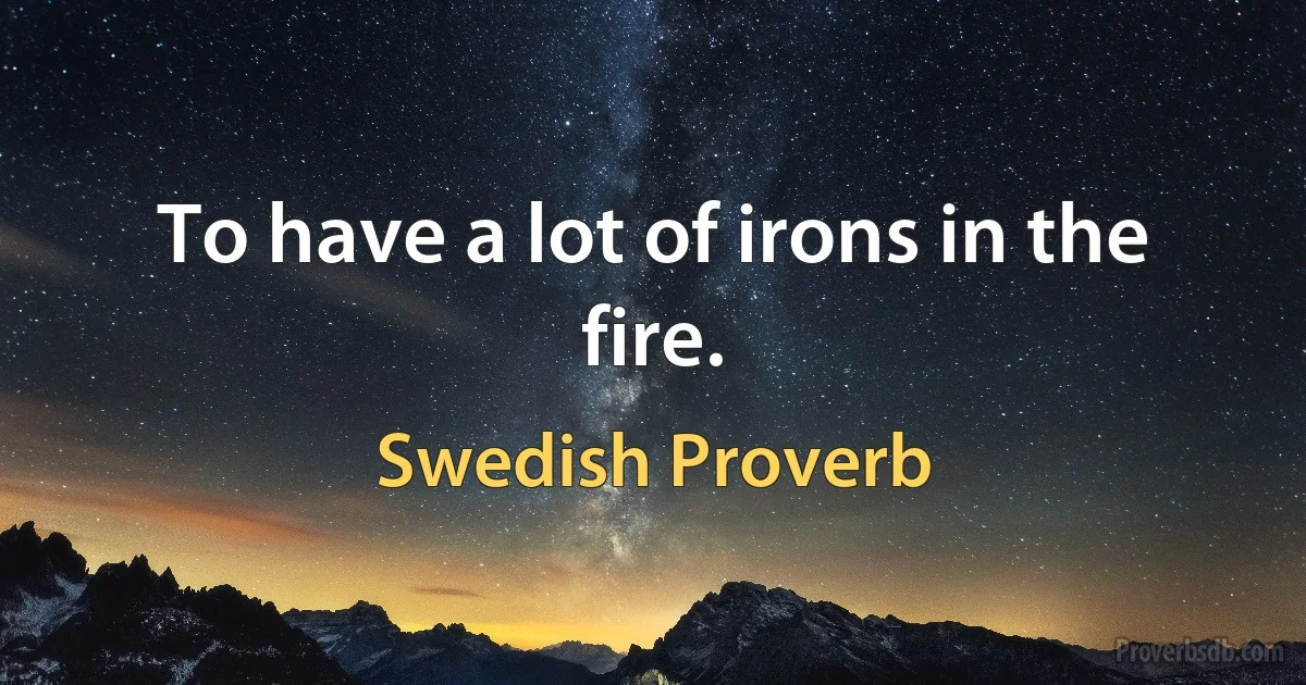 To have a lot of irons in the fire. (Swedish Proverb)