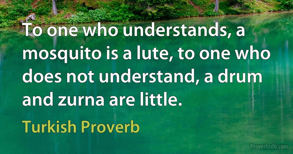 To one who understands, a mosquito is a lute, to one who does not understand, a drum and zurna are little. (Turkish Proverb)