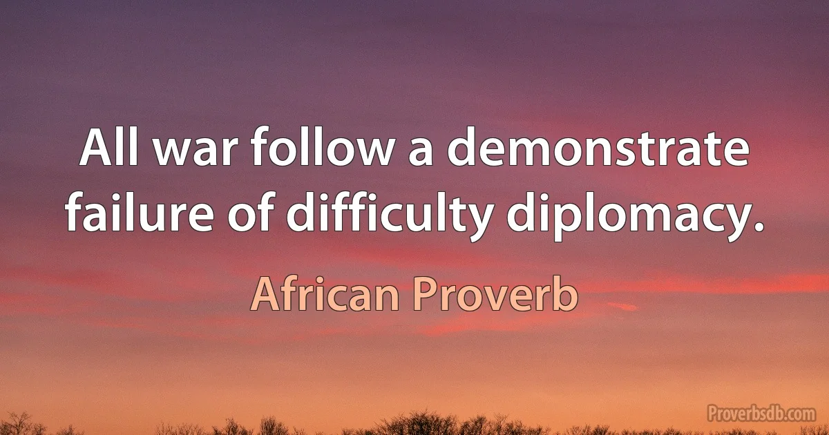 All war follow a demonstrate failure of difficulty diplomacy. (African Proverb)