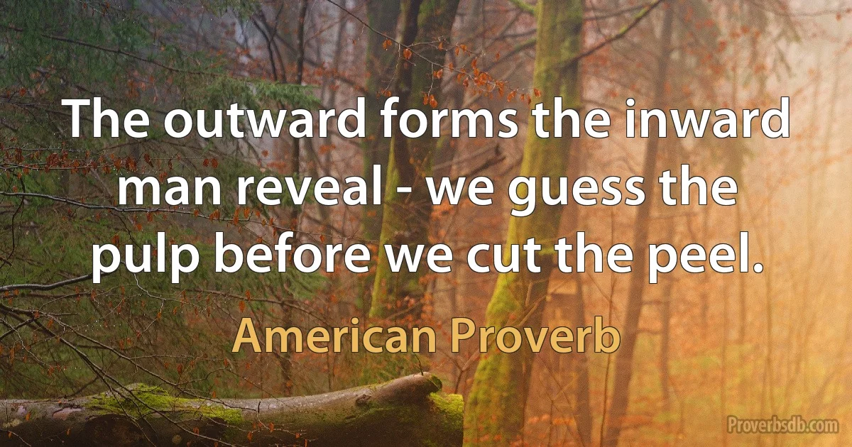 The outward forms the inward man reveal - we guess the pulp before we cut the peel. (American Proverb)