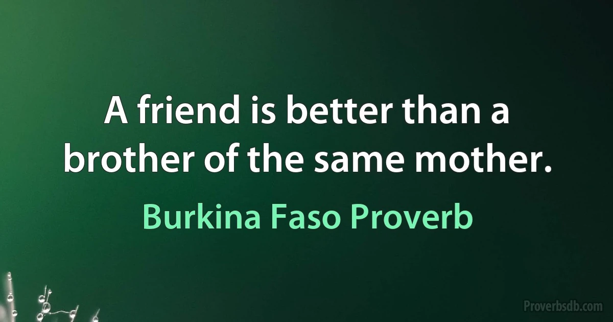 A friend is better than a brother of the same mother. (Burkina Faso Proverb)