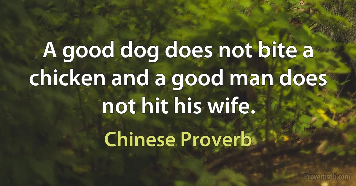 A good dog does not bite a chicken and a good man does not hit his wife. (Chinese Proverb)