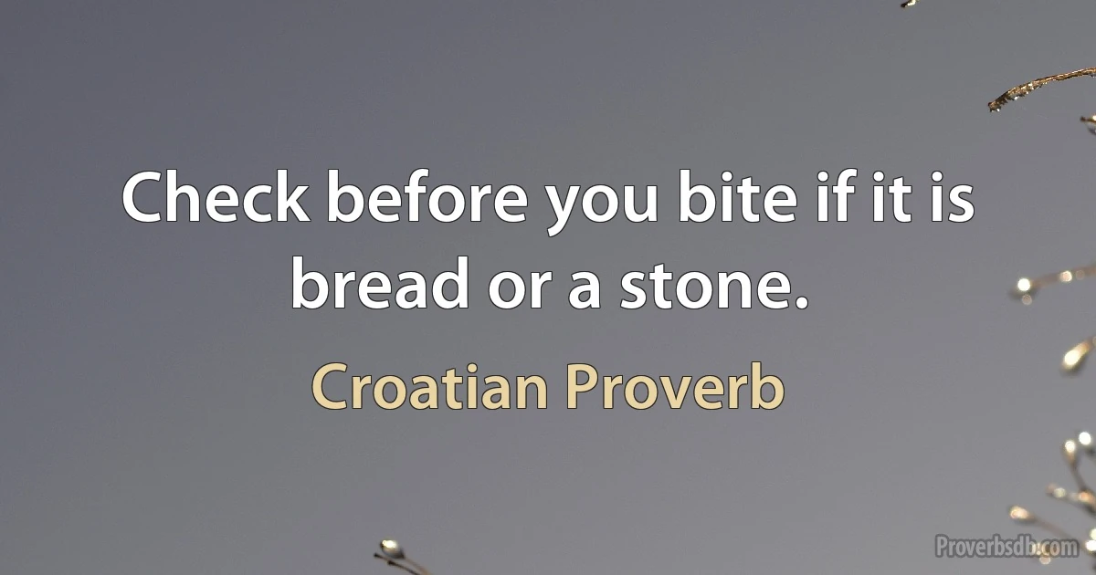 Check before you bite if it is bread or a stone. (Croatian Proverb)