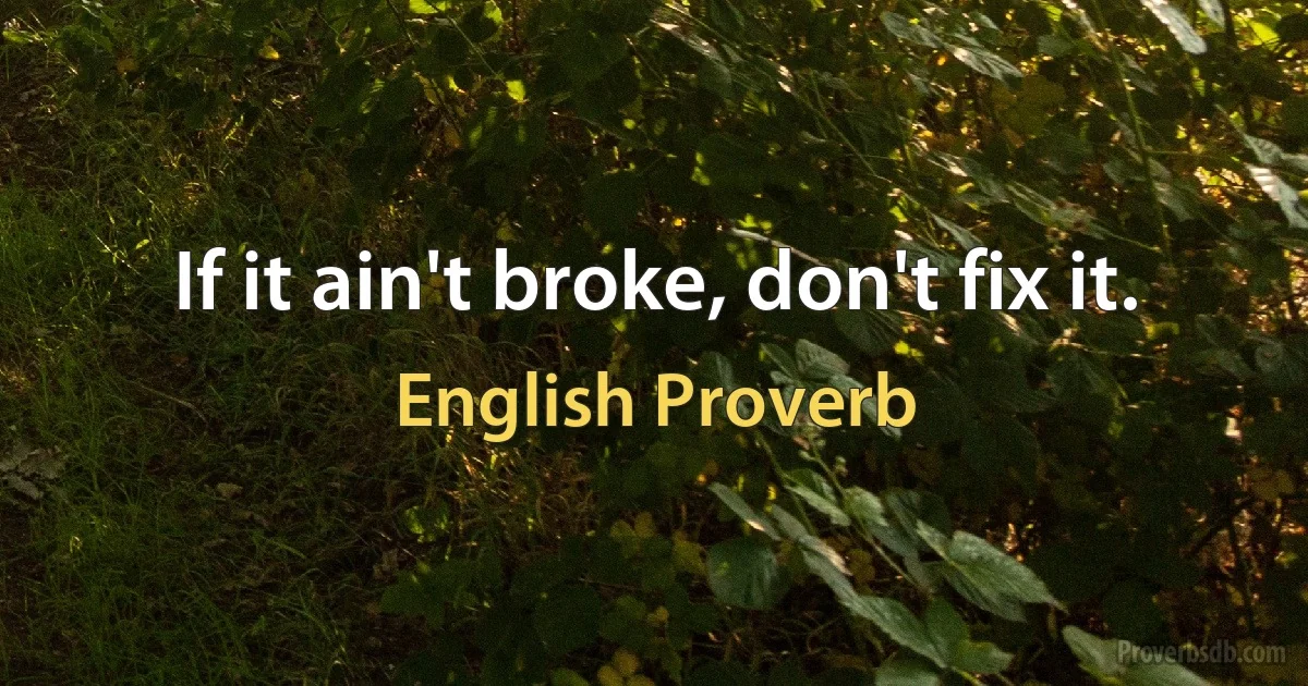 If it ain't broke, don't fix it. (English Proverb)