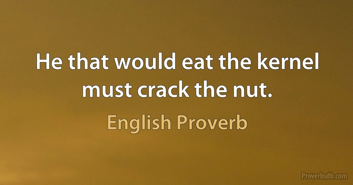 He that would eat the kernel must crack the nut. (English Proverb)