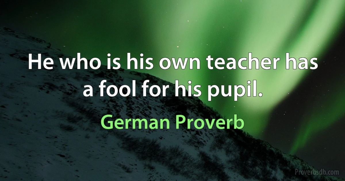 He who is his own teacher has a fool for his pupil. (German Proverb)