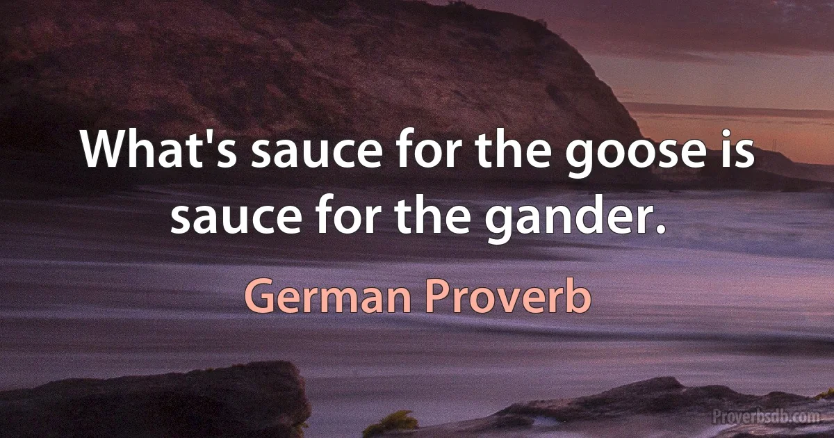 What's sauce for the goose is sauce for the gander. (German Proverb)