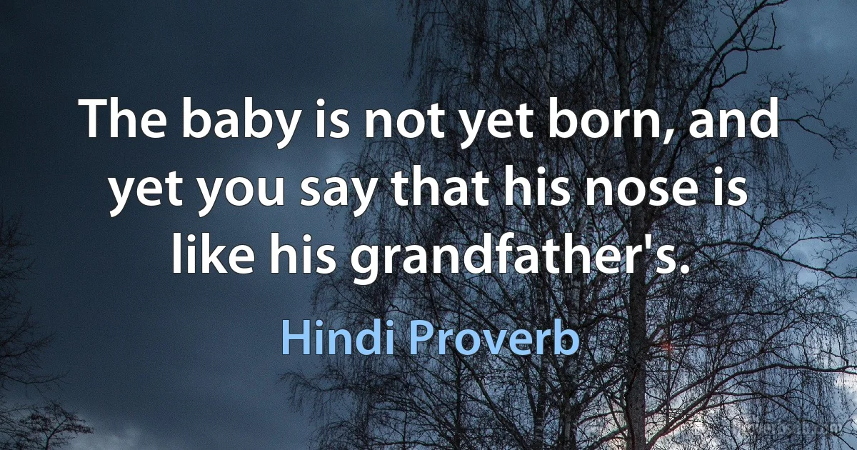 The baby is not yet born, and yet you say that his nose is like his grandfather's. (Hindi Proverb)