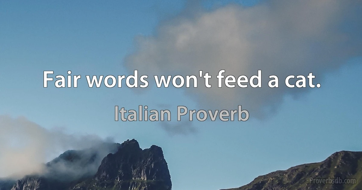 Fair words won't feed a cat. (Italian Proverb)