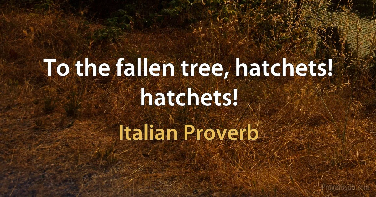 To the fallen tree, hatchets! hatchets! (Italian Proverb)