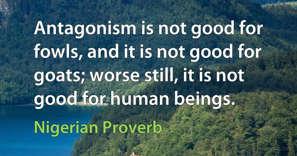 Antagonism is not good for fowls, and it is not good for goats; worse still, it is not good for human beings. (Nigerian Proverb)