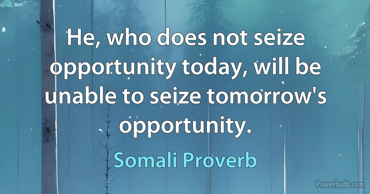 He, who does not seize opportunity today, will be unable to seize tomorrow's opportunity. (Somali Proverb)