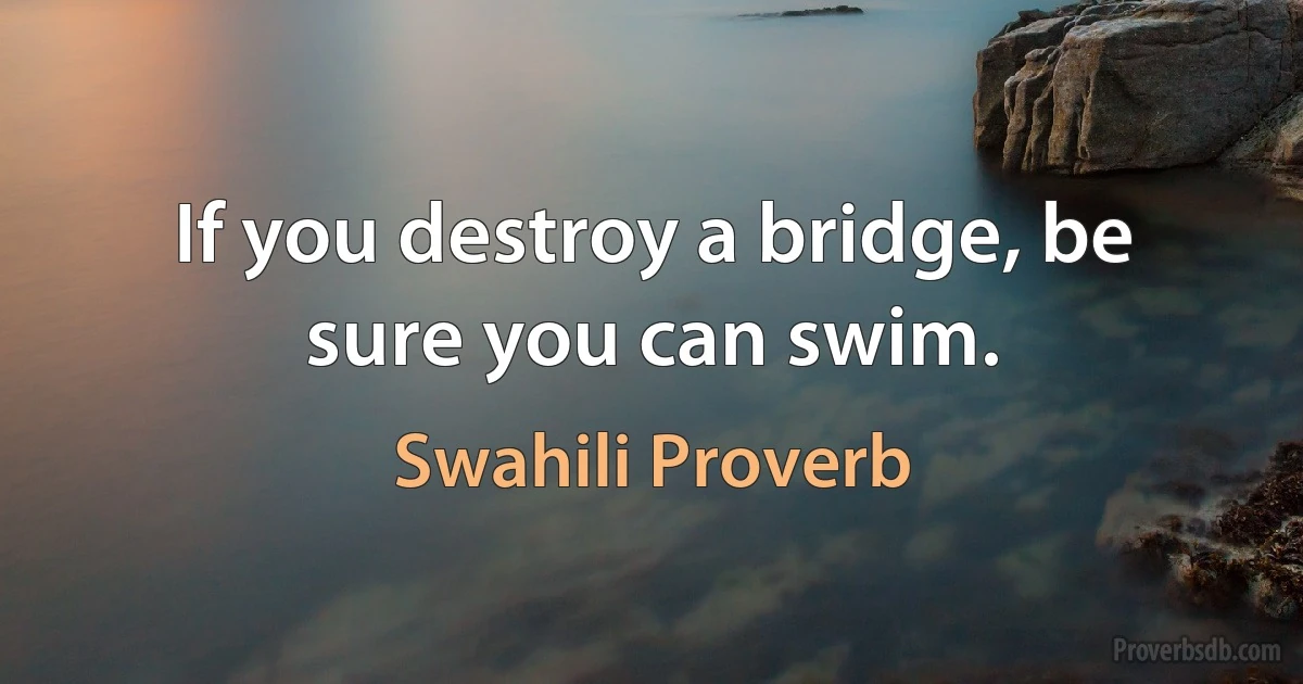 If you destroy a bridge, be sure you can swim. (Swahili Proverb)