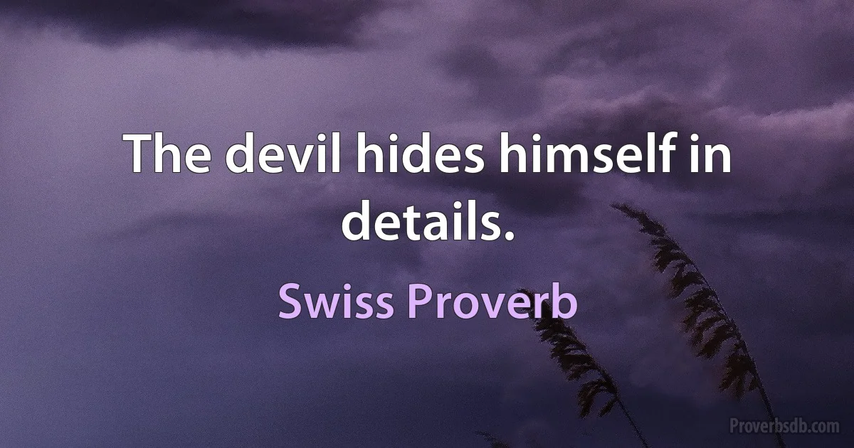 The devil hides himself in details. (Swiss Proverb)