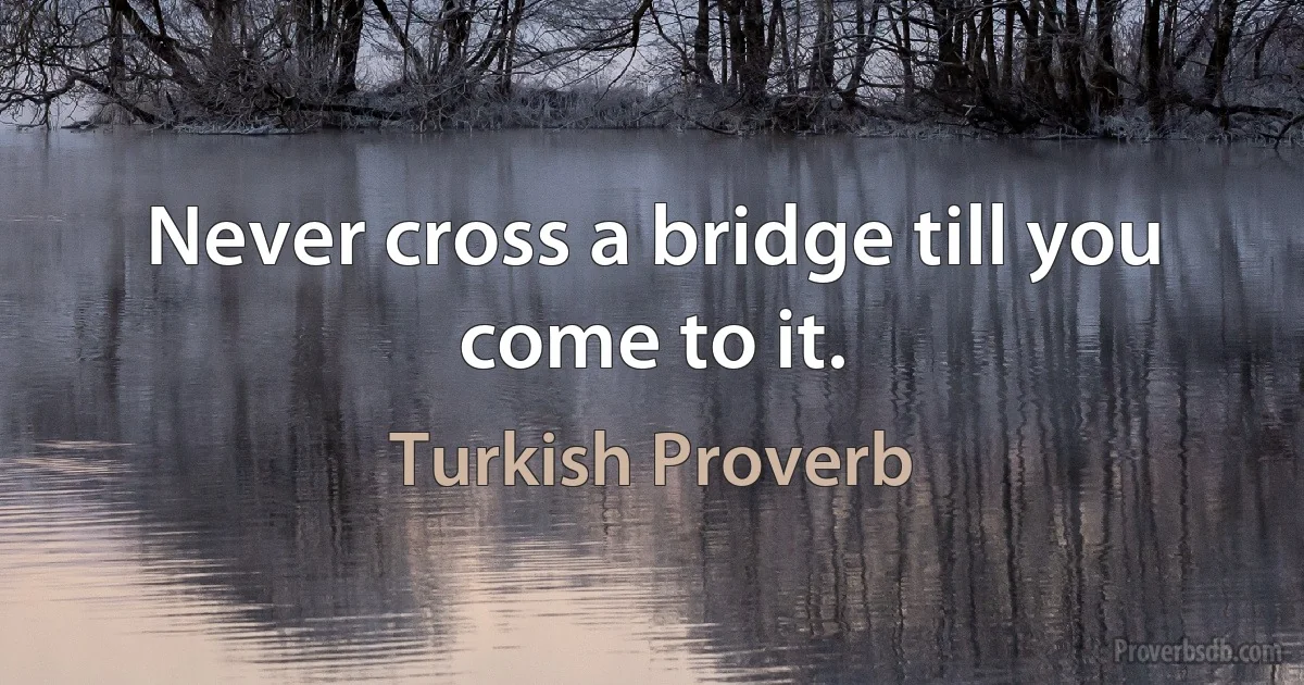 Never cross a bridge till you come to it. (Turkish Proverb)