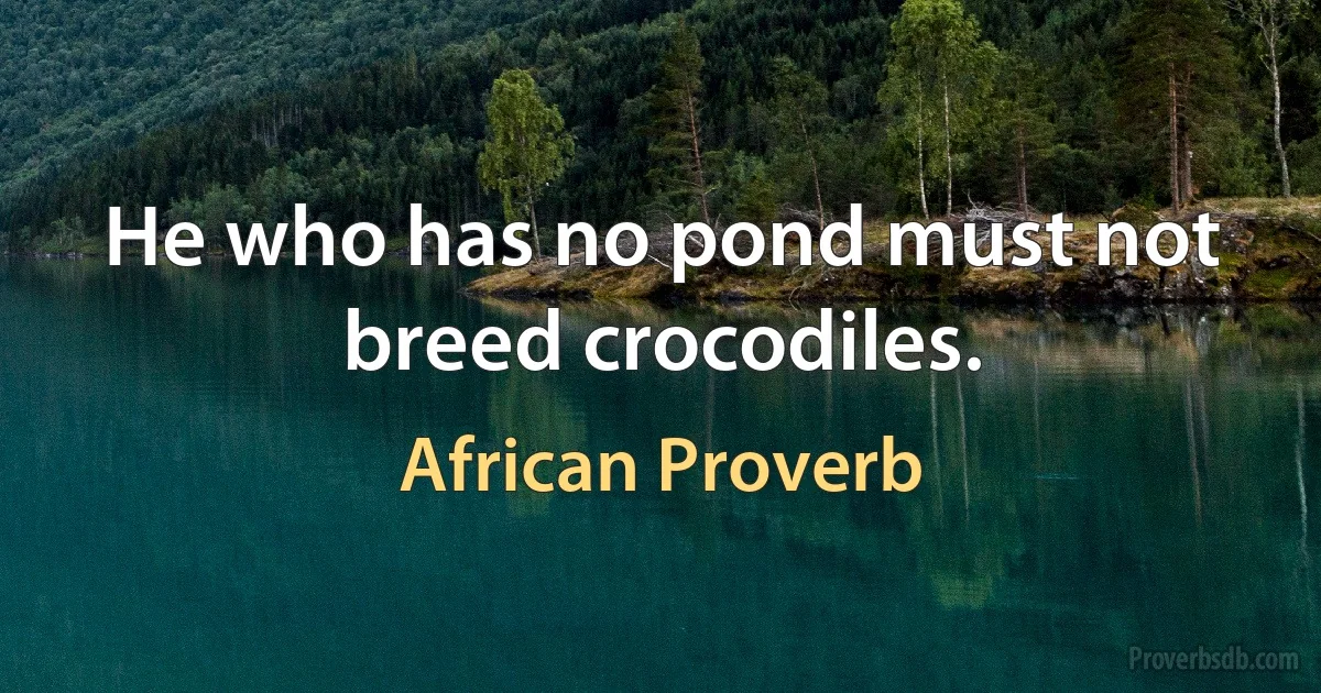 He who has no pond must not breed crocodiles. (African Proverb)