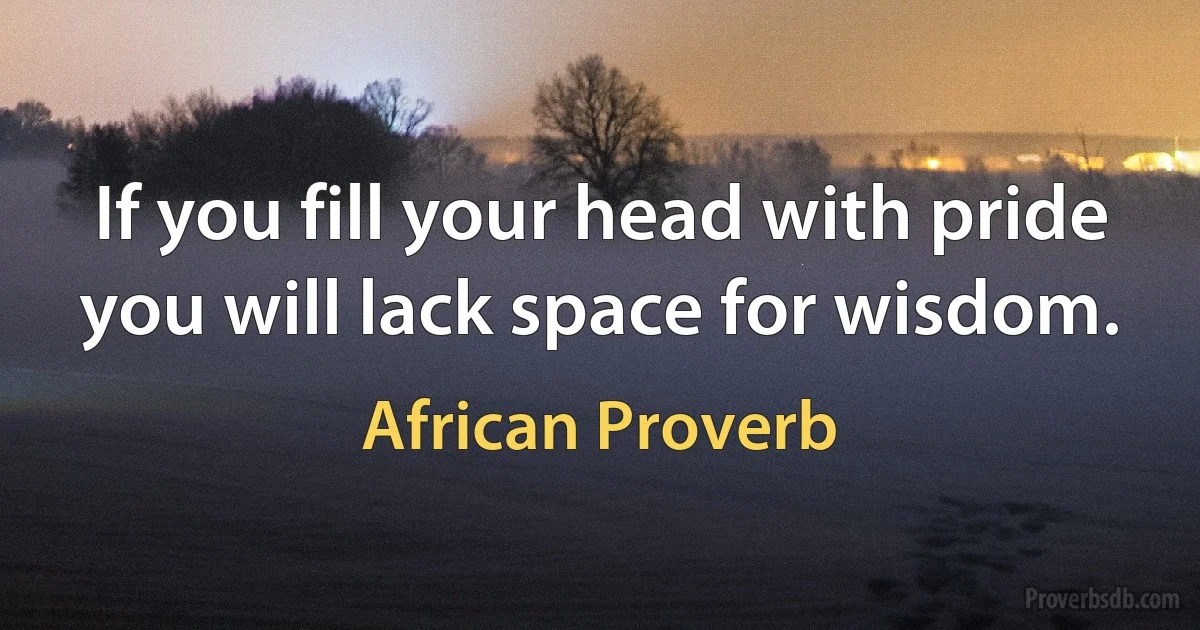 If you fill your head with pride you will lack space for wisdom. (African Proverb)