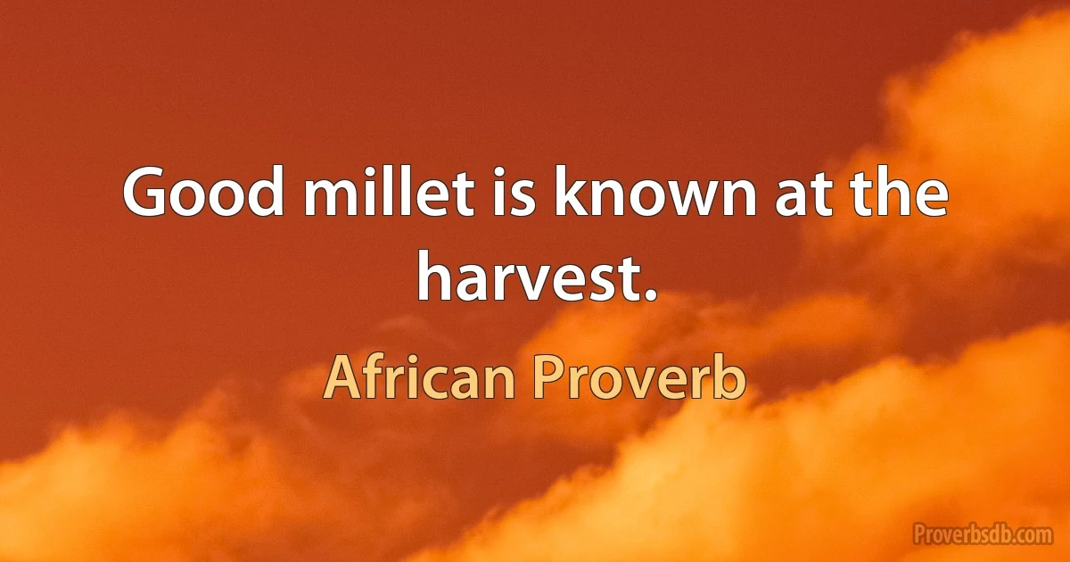 Good millet is known at the harvest. (African Proverb)