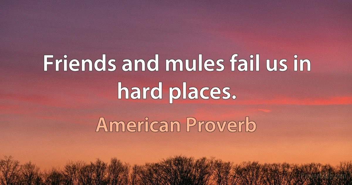 Friends and mules fail us in hard places. (American Proverb)