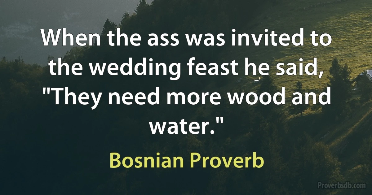 When the ass was invited to the wedding feast he said, "They need more wood and water." (Bosnian Proverb)