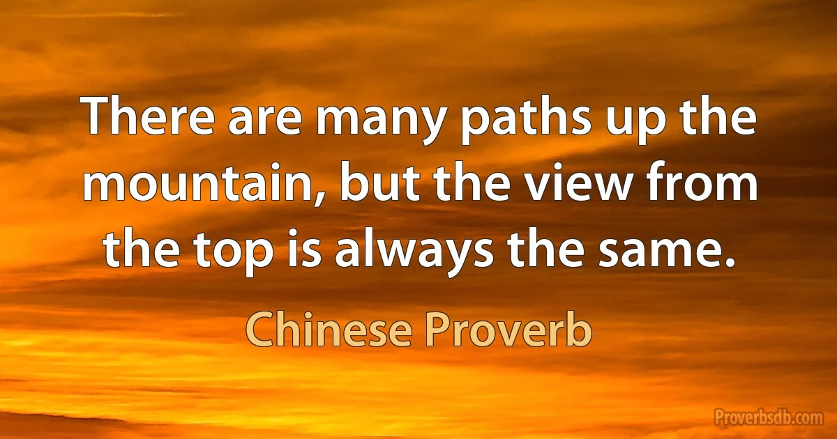 There are many paths up the mountain, but the view from the top is always the same. (Chinese Proverb)