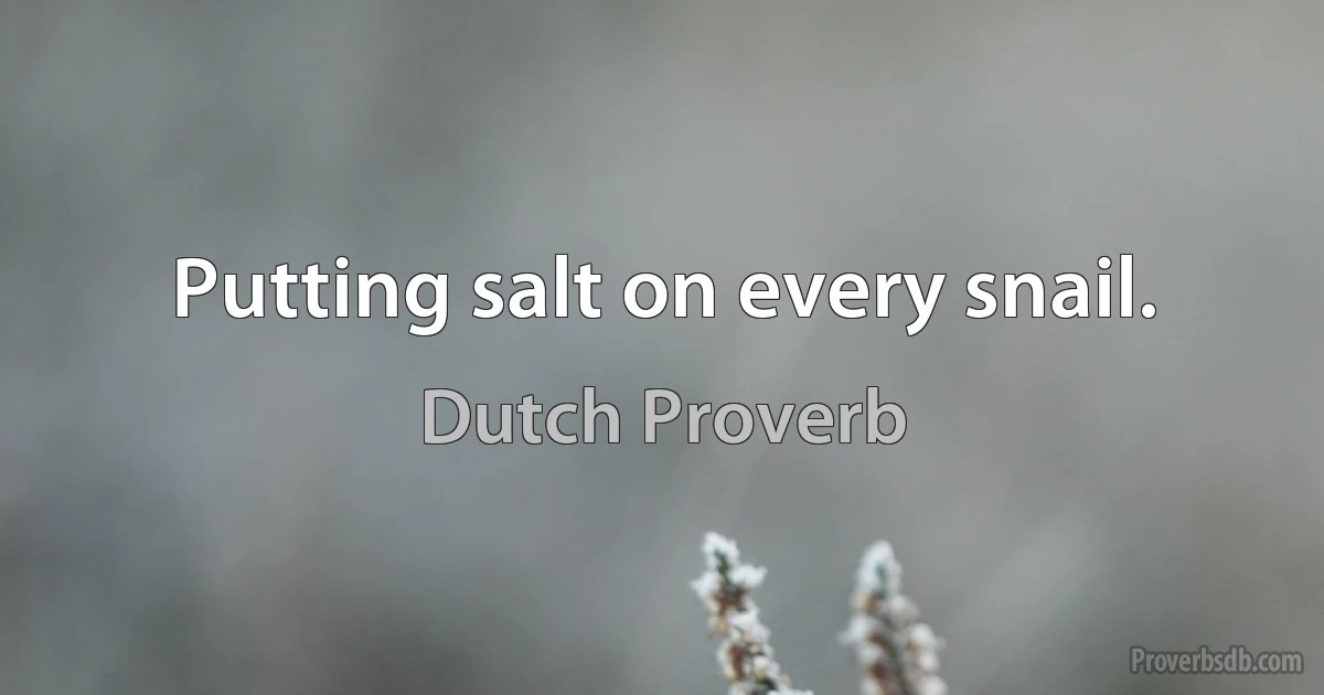 Putting salt on every snail. (Dutch Proverb)