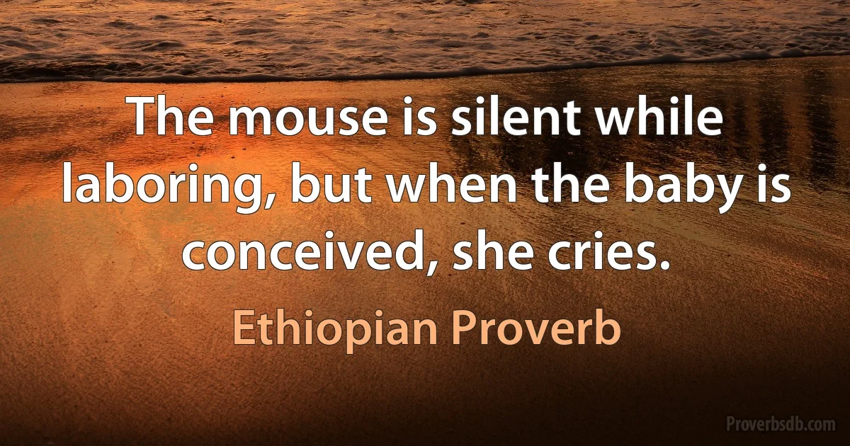 The mouse is silent while laboring, but when the baby is conceived, she cries. (Ethiopian Proverb)