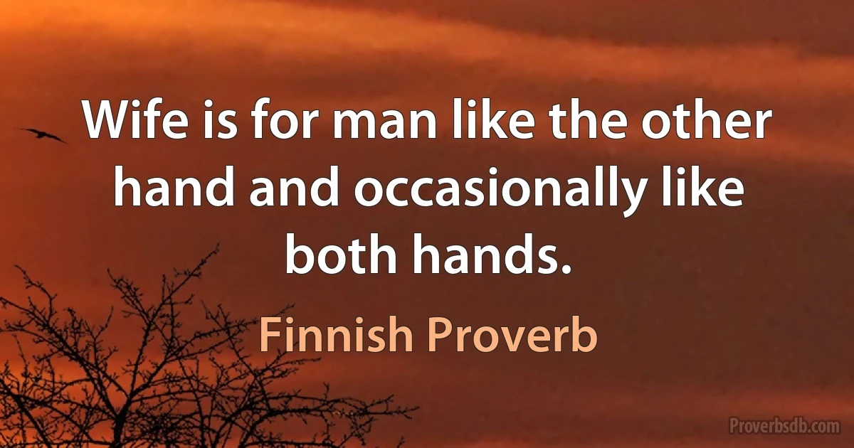 Wife is for man like the other hand and occasionally like both hands. (Finnish Proverb)