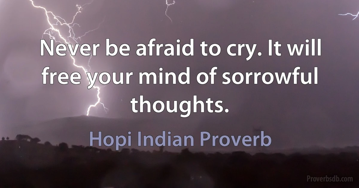 Never be afraid to cry. It will free your mind of sorrowful thoughts. (Hopi Indian Proverb)