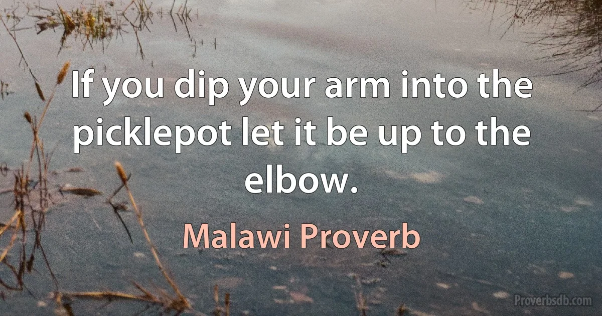 If you dip your arm into the picklepot let it be up to the elbow. (Malawi Proverb)