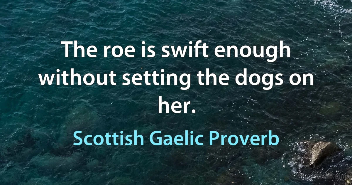 The roe is swift enough without setting the dogs on her. (Scottish Gaelic Proverb)