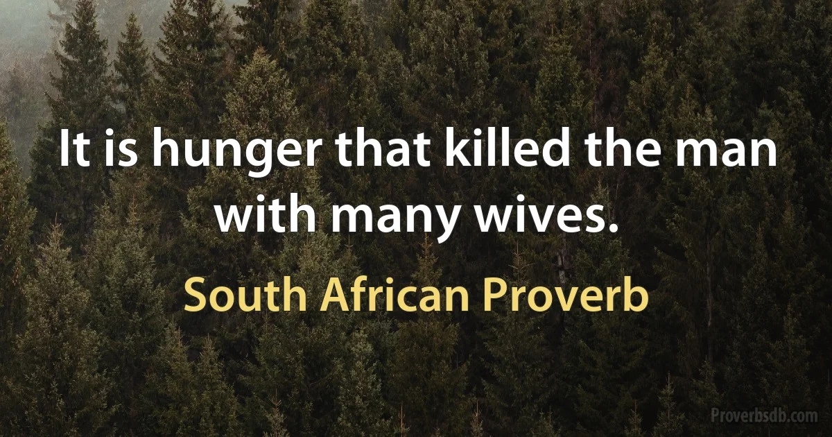 It is hunger that killed the man with many wives. (South African Proverb)