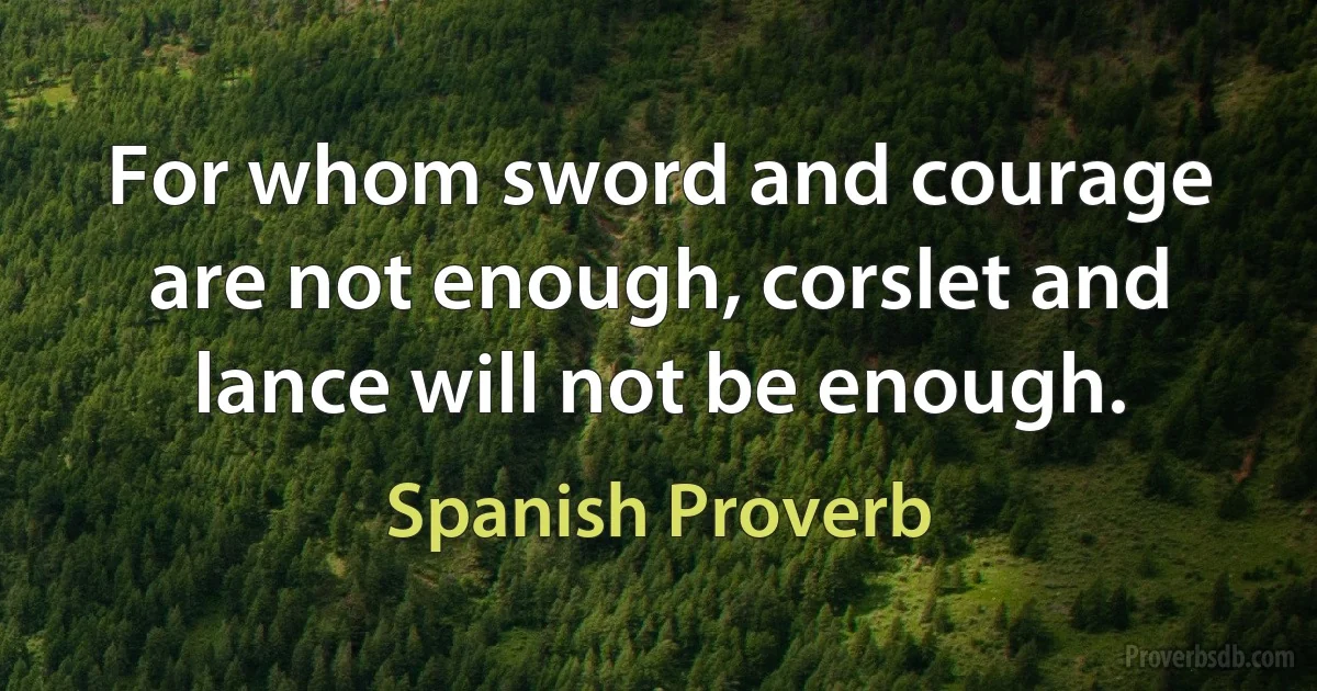 For whom sword and courage are not enough, corslet and lance will not be enough. (Spanish Proverb)