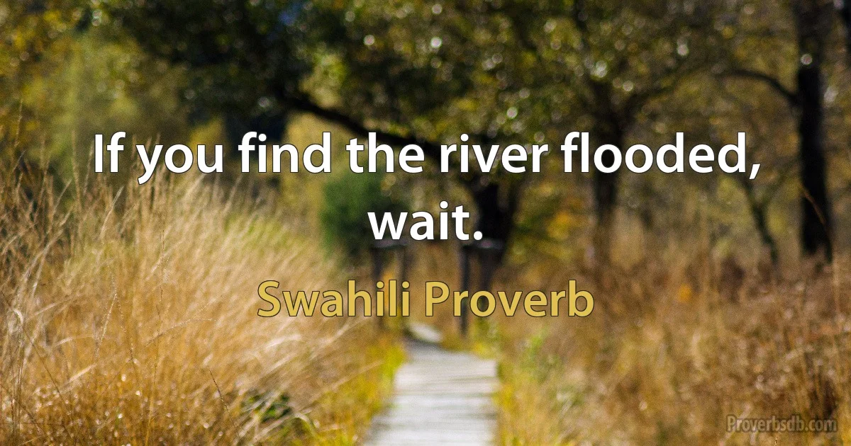 If you find the river flooded, wait. (Swahili Proverb)