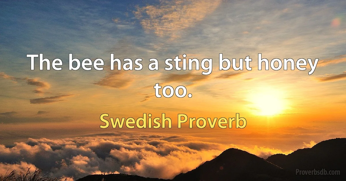 The bee has a sting but honey too. (Swedish Proverb)