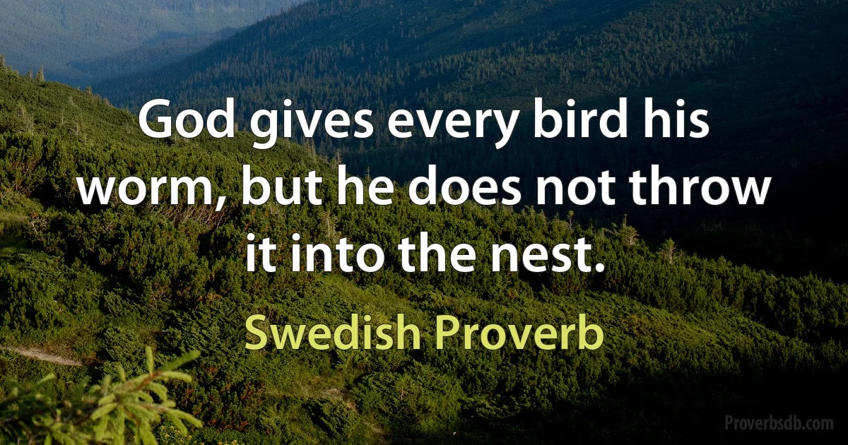 God gives every bird his worm, but he does not throw it into the nest. (Swedish Proverb)