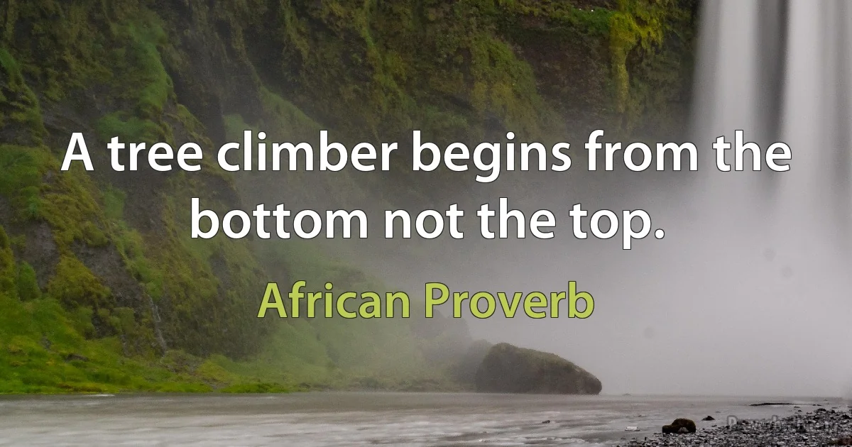 A tree climber begins from the bottom not the top. (African Proverb)