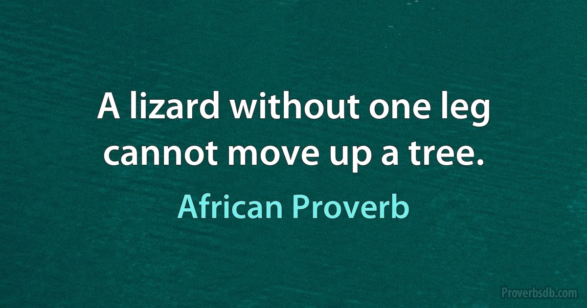 A lizard without one leg cannot move up a tree. (African Proverb)