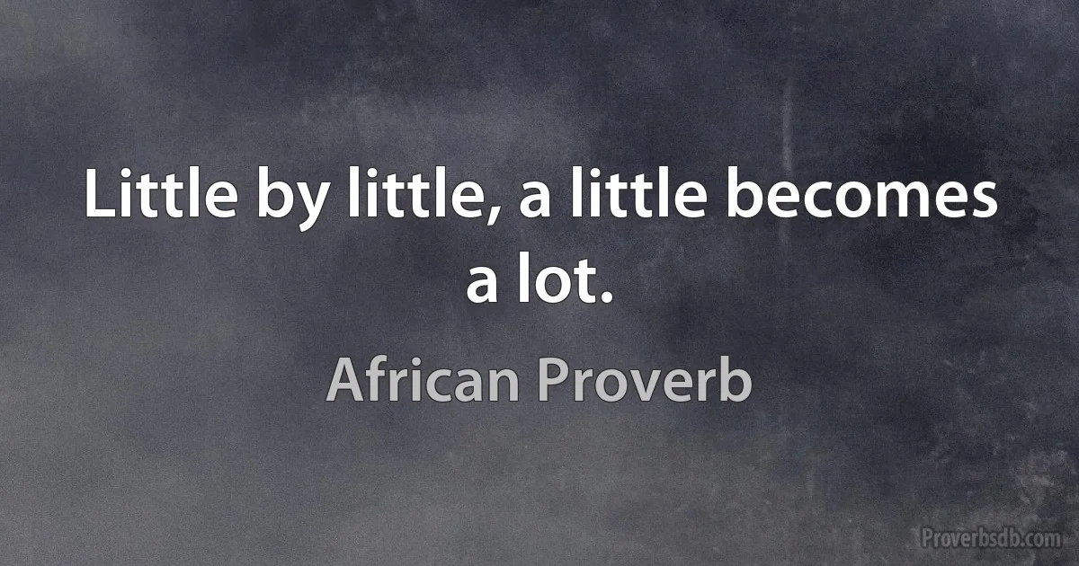 Little by little, a little becomes a lot. (African Proverb)