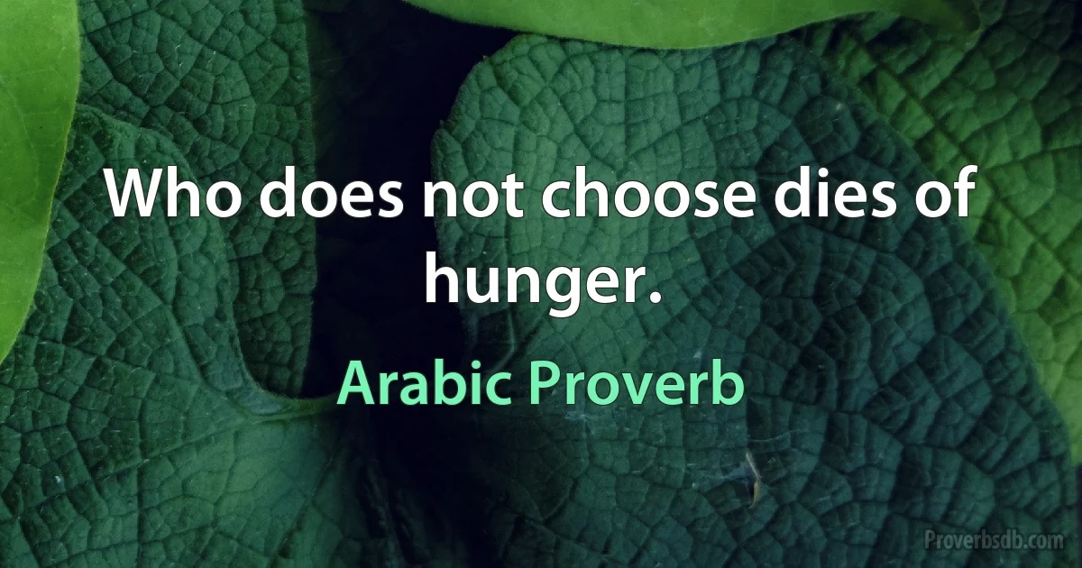 Who does not choose dies of hunger. (Arabic Proverb)