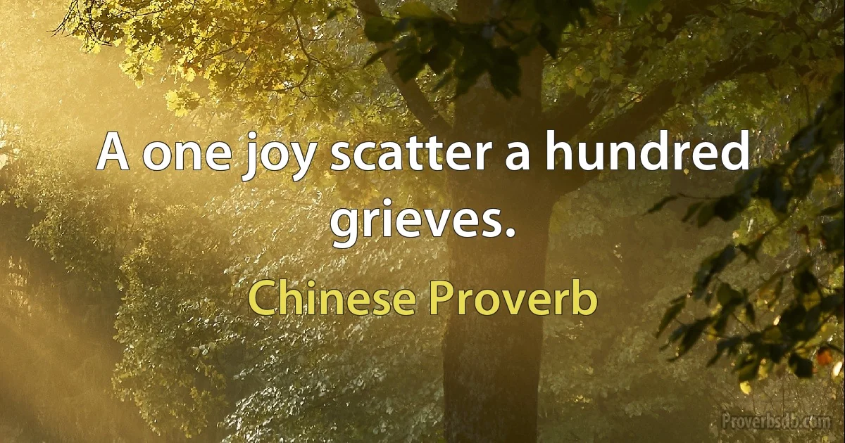 A one joy scatter a hundred grieves. (Chinese Proverb)