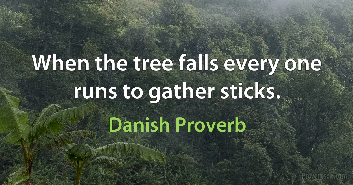 When the tree falls every one runs to gather sticks. (Danish Proverb)