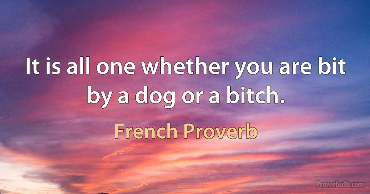 It is all one whether you are bit by a dog or a bitch. (French Proverb)