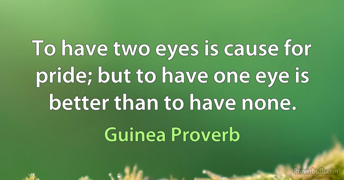 To have two eyes is cause for pride; but to have one eye is better than to have none. (Guinea Proverb)