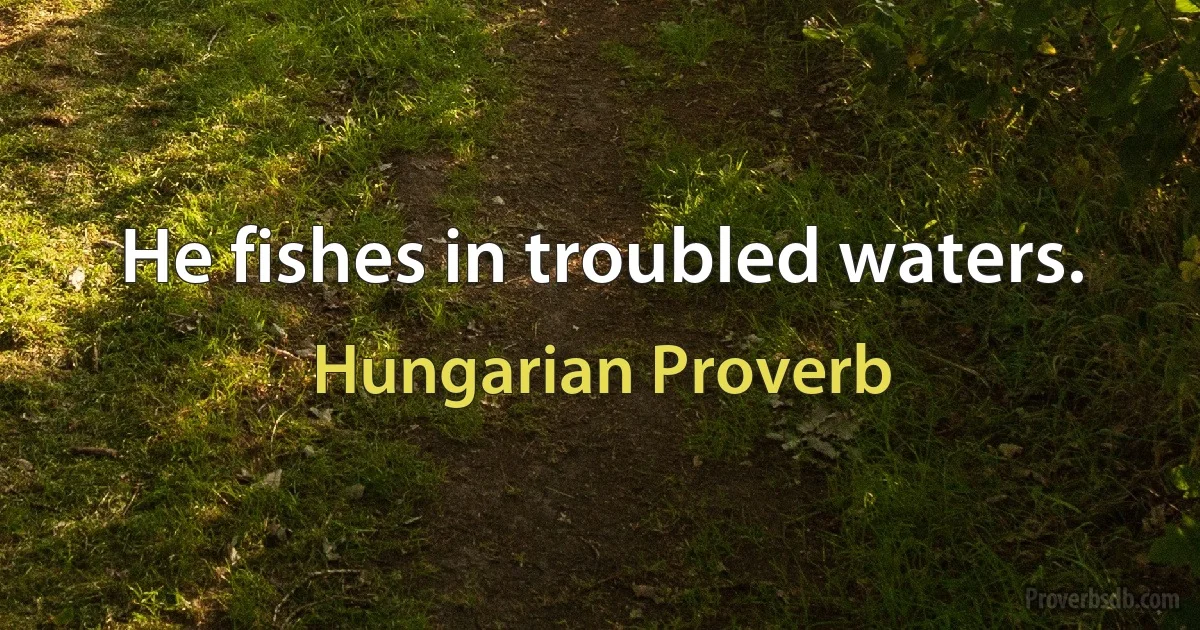 He fishes in troubled waters. (Hungarian Proverb)